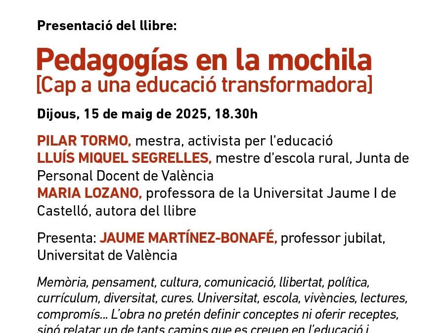 Presentació del libre: Pedagogías en la mochila